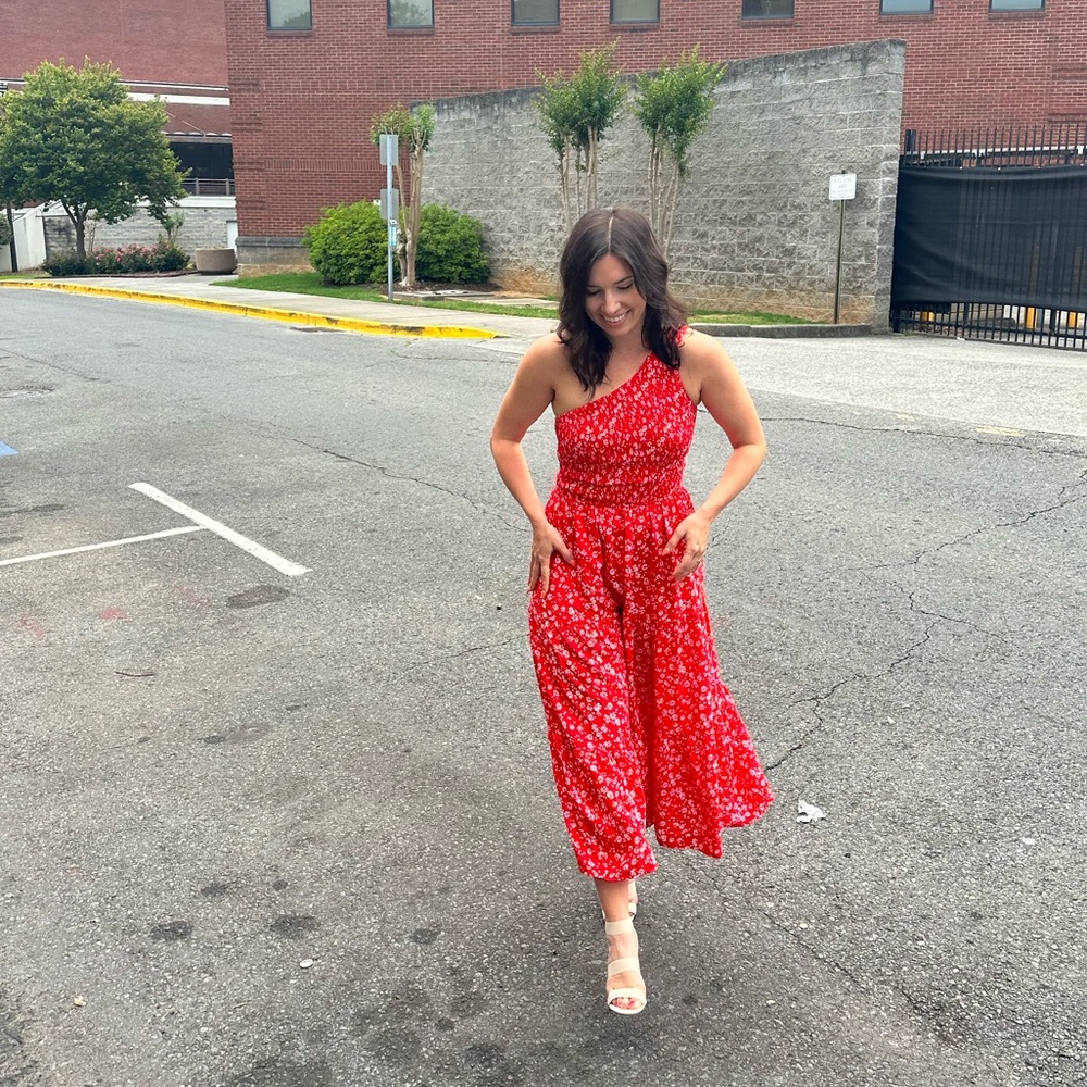 Red Sundress One-Shoulder Midi Dress